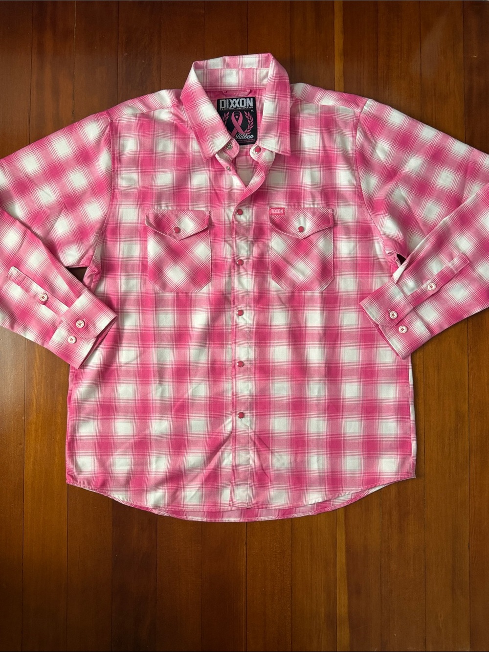 DIXXON Pink & White Plaid Long-Sleeve Button-Down Shirt